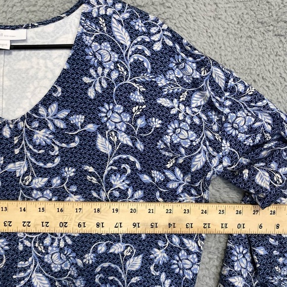 J jill Pure Jill eco terry top floral blue Lenzing blend soft casual stretch M - Picture 8 of 12